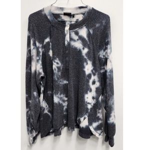 Urban Outfitters Out From Under Womens Top S Navy Tie Dye Henley Oversized